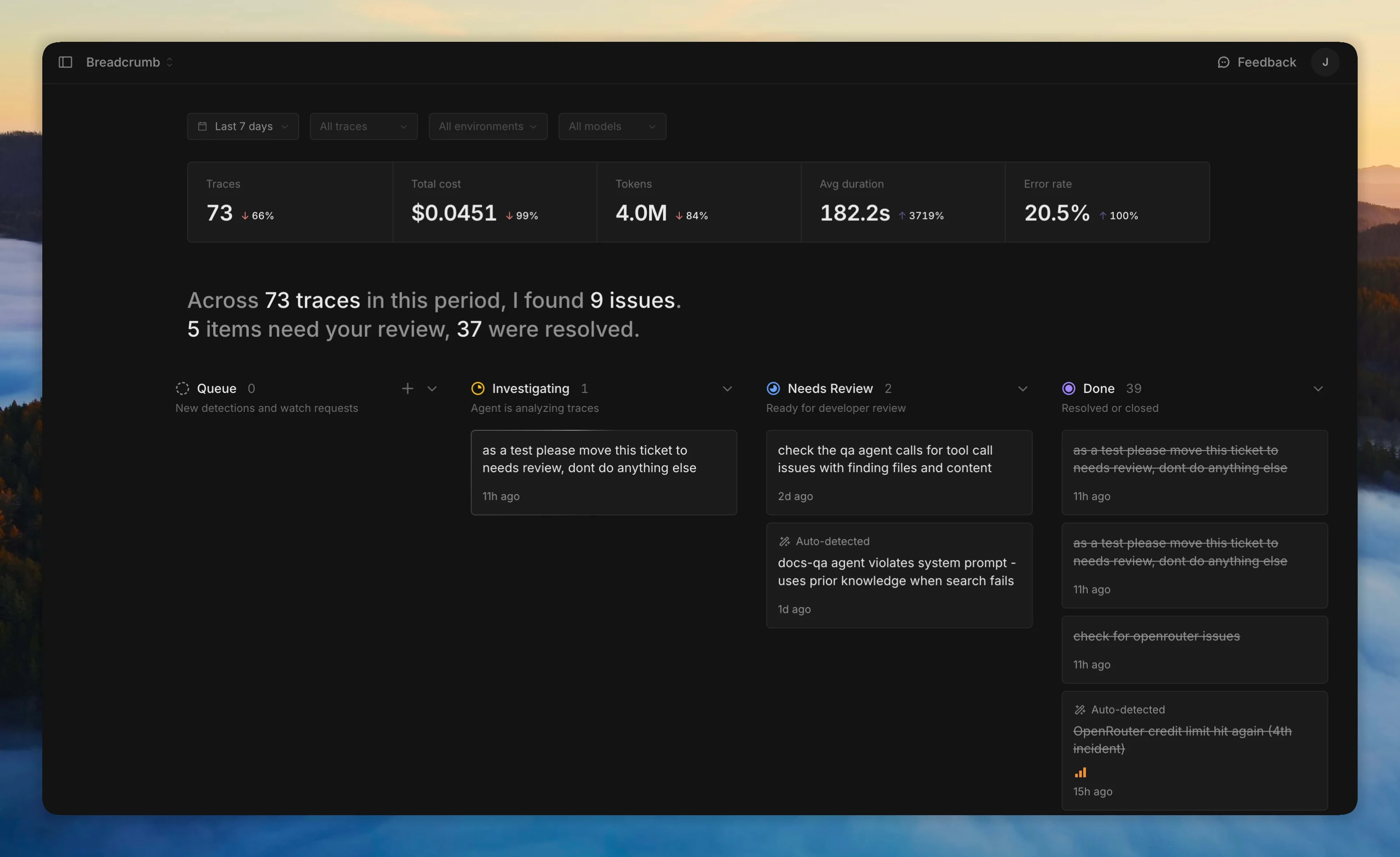 Breadcrumb dashboard